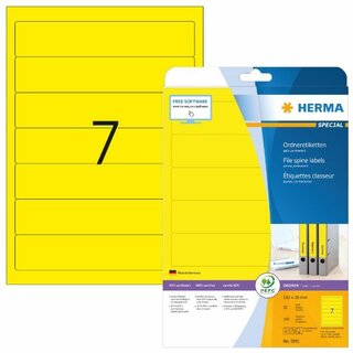 Ordner-Etiketten Herma 5091, kurz / schmal, gelb, 140 Stück