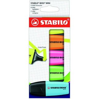 STABILO Textmarker BOSS MINI 07/5-11, Keilspitze, 2 - 5 mm, sortiert, 5 Stck