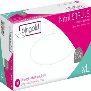 Einweghandschuhe Bingold Nitril 50Plus, puderfrei, Gr....