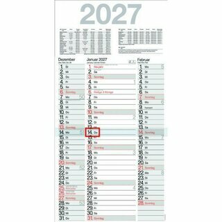 B�hner 3-Monatskalender TERMINUS M3TE, 3M/1S, 30 x 59cm, schwarz/rot, 2027