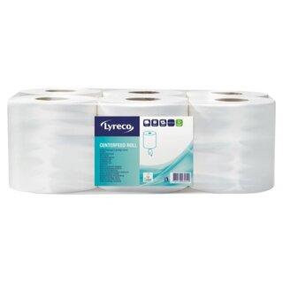 Handtuchrolle Lyreco, 2-lagig, Innenabrollung, 148,5, m, wei�, 6 St�ck