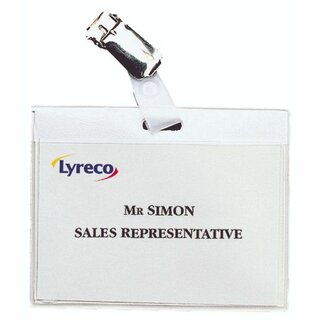 Namensschild Lyreco, 90 x 60mm, mit Clip, 30 St�ck