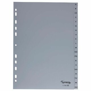 Register Lyreco, A-Z, A4, aus Kunststoff, 20 Blatt, grau
