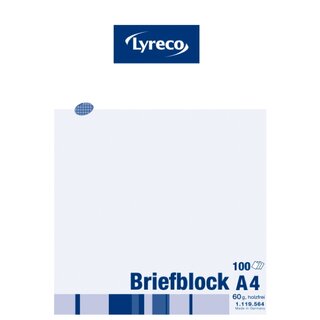 Briefblock Lyreco, A4, kariert, 60g, ungelocht, 100 Blatt