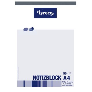 Notizblock A4, kariert, Recycling, 50 Blatt