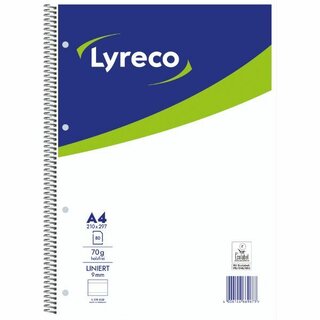 Collegeblock Lyreco, A4, liniert, 70g, 4fach gelocht, 80 Blatt