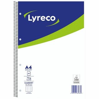Collegeblock Lyreco, A4, kariert, 70g, 4fach gelocht, 80 Blatt