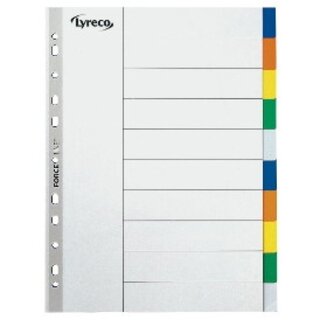 Register Comby blanko, A4, aus Kunststoff, 10 Blatt, farbig