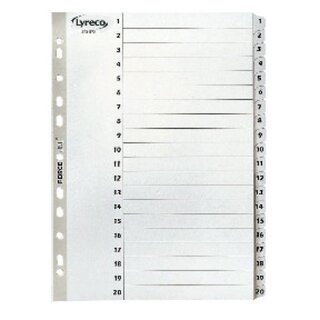 Register 1-20, A4, aus Karton, 20 Blatt, wei�