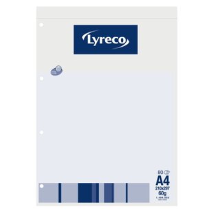 Briefblock Lyreco, A4, kariert, 60g, 4fach gelocht, 80 Blatt