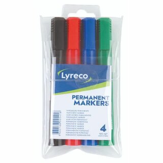 Permanentmarker Lyreco, Keilspitze, Strichst�rke: 1-5mm, sortiert, 4er-Etui
