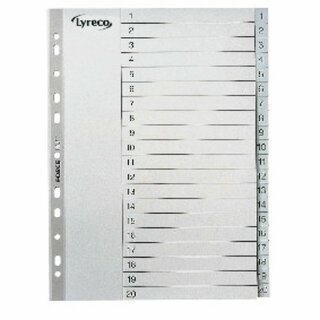 Register Neutral 1-20, A4, aus Kunststoff, 20 Blatt, grau