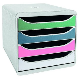 Exacompta Schubladen-Set Big Box Autentik, 4-Schubladen farbl. sortiert, Wei