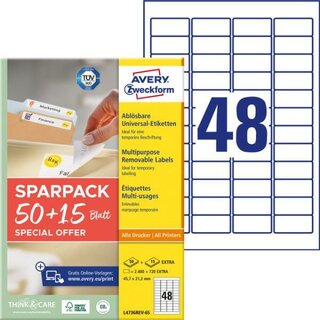 Avery Zweckform 4736 Universaletiketten, 45,7x21,2, weiß,...