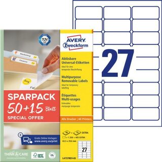 Avery Zweckform 4737 Universaletiketten, 63,5x29,6, weiß,...