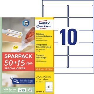 Avery Zweckform 4744 Universaletiketten, 96x50,8mm, weiß,...