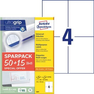 Avery Zweckform 6601 Universaletiketten, 105x148mm, weiß,...