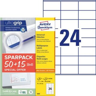 Avery Zweckform 6602 Universaletiketten, 70x36mm, weiß,...