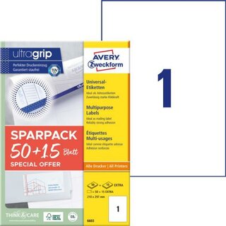 Avery Zweckform 6603 Universaletiketten, 210x297mm, weiß,...