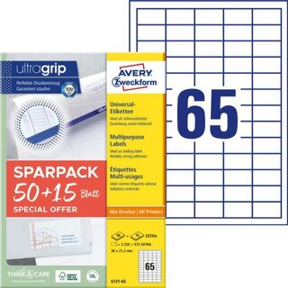 Avery Zweckform 6121 Universaletiketten, 38x21,2mm, weiß,...