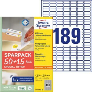 Avery Zweckform 4731 Universaletiketten, 25,4x10mm, weiß,...