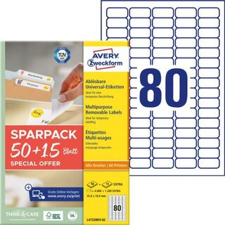 Avery Zweckform 4732 Universaletiketten, 35,6x16,9, weiß,...