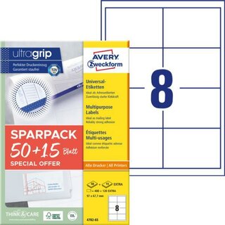 Avery Zweckform 4782 Universaletiketten, 97x67,7mm, weiß,...