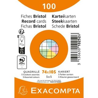 EXACOMPTA Karteikarte 10252E, kariert, A7, Karton, 205...