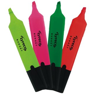 Textmarker Budget, Strichst�rke: 2-5mm, farbig sortiert, 4er-Etui