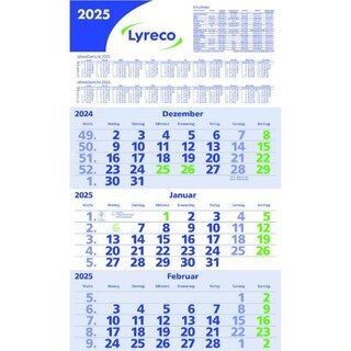 3-Monatskalender, 29,7 x 44,8cm, blau/grün/weiß, 2025