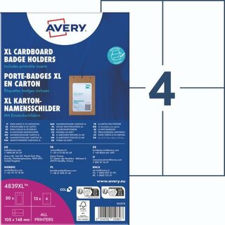 Avery Zweckform 4839XL, Namensschilder-Taschen gro, 148 x 105  mm wei 50 St.