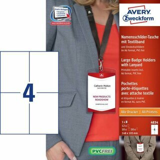 Avery Zweckform 4834, Namensschilder, 148 x 105  mm transparent,wei 10 Schilder
