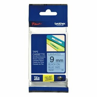 Schriftband Brother TZE-521, Breite: 9mm, laminiert, schwarz auf blau