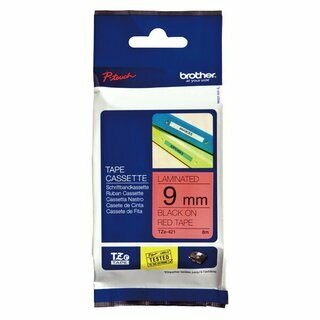 Schriftband Brother TZE-421, Breite: 9mm, laminiert, schwarz auf rot