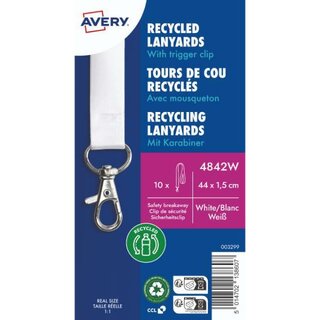 Avery Zweckform 4842W, Lanyard, Schlsselband 15 x 440  mm wei, 10 Stck