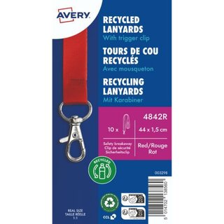 Avery Zweckform 4842R, Lanyard, Schlsselband 15 x 440  mm rot, 10 Stck