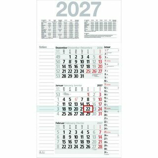 B�hner 3-Monatskalender KOMBIPLAN M3KPN, 3M/1S, 30 x 56cm, schwarz/rot, 2027