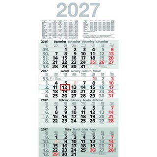 B�hner 4-Monatskalender MEGA FOUR M4MF, 4M/1S, 30x59cm, Rec.Papier, 2027