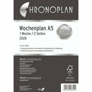 Chronoplan Jahresplaner 50236 Midi, 1W/2S, A5, Jahresset, 2026