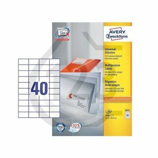 Universal-Etiketten Avery Zweckform 3651, 52,5x29,7mm (LxB), wei, 100Bl/4.000St