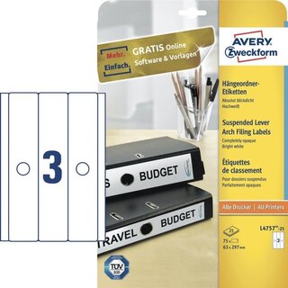 Hängeordner-Etiketten Avery Zweckform L4757, 63x297mm...