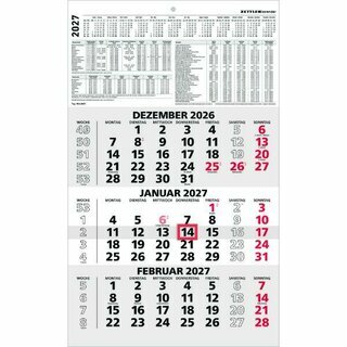 Zettler 3-Monatskalender 956, 30 x 49cm, schwarz/rot, 2027