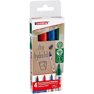 Edding 3000 Permanentmarker, Rund 1,5-3 mm, Pappschachtel, sortiert, 4 Stck