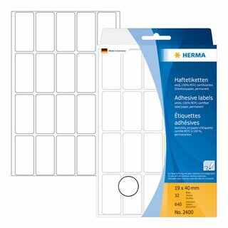 Universal-Etiketten Herma 2400, 19 x 40mm (LxB), wei�, 640 St�ck