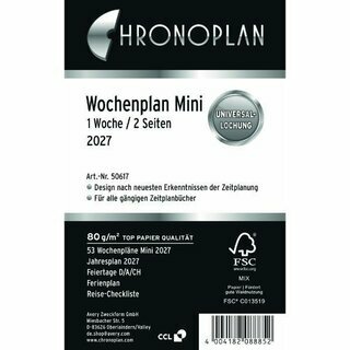 Chronoplan Jahresplaner 50616 Mini, 1W/2S, A6, Jahresset, 2027