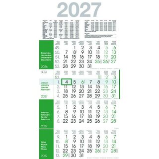 B�hner 4-Monatskalender RAINBOW M4R1, 4 M/1S, 30 x 59 cm, gr�n, 2027