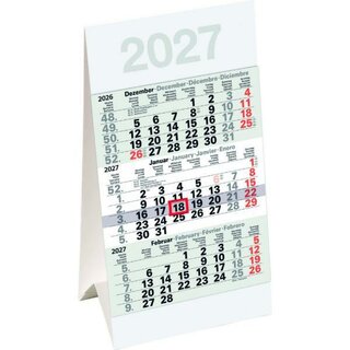 B�hner Tischkalender M3TK, 3 Monate / 1 Seite, 9,6 x 18,5 cm, 2027