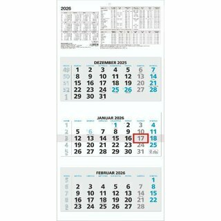 Zettler 3-Monatskalender 953, 32 x 70cm, schwarz/blau, 2026