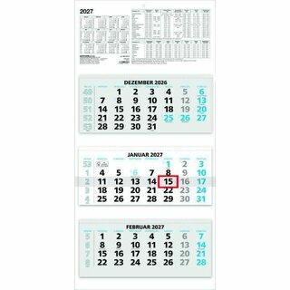 Zettler 3-Monatskalender 953, 32 x 70cm, schwarz/blau, 2027
