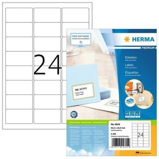 Herma 4645 Etiketten 63,5X33,9 Wei� 2400 St�ck